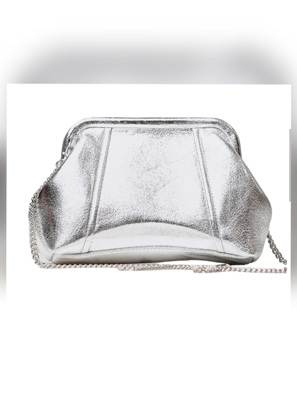 Silver Metallic Chain-Handle Women's Clutch